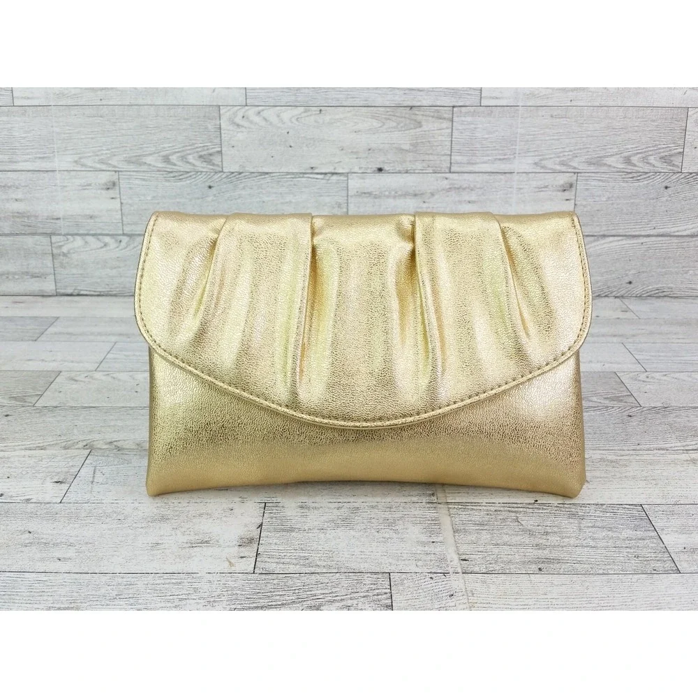 Vintage Gold Clutch Folded Snap Closure Envelope Clutch Bag MCM Metallic Shimmer